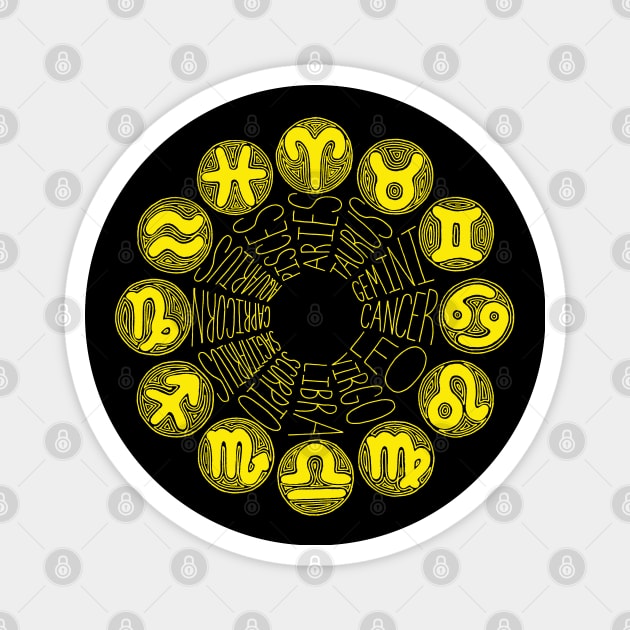 Zodiac Signs (yellow) Magnet by calenbundalas